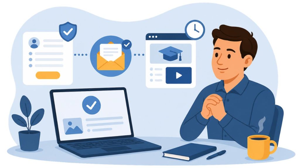 Alumno recibe confirmación de solicitud enviada para acceder al curso de WordPress y SEO para periodistas
